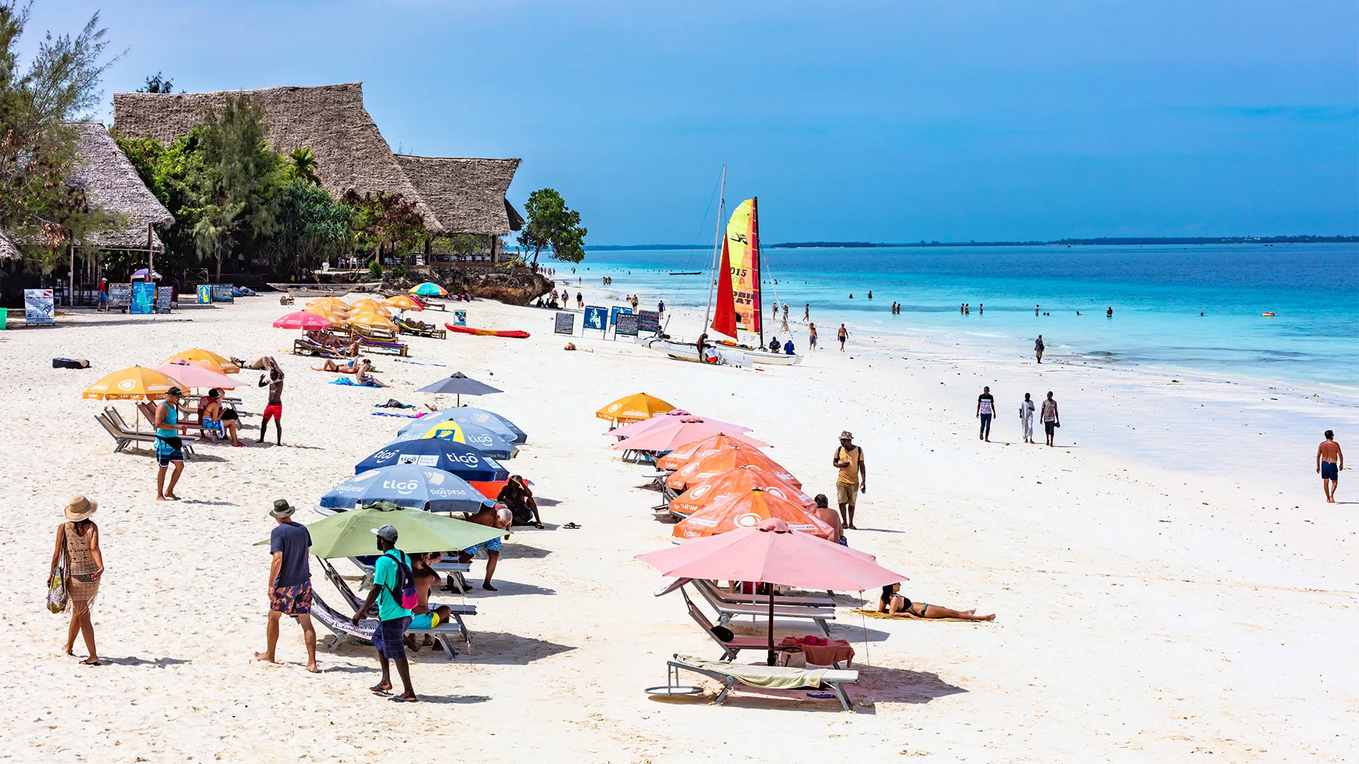 Turquoise water and white sand on a Zanzibar beach